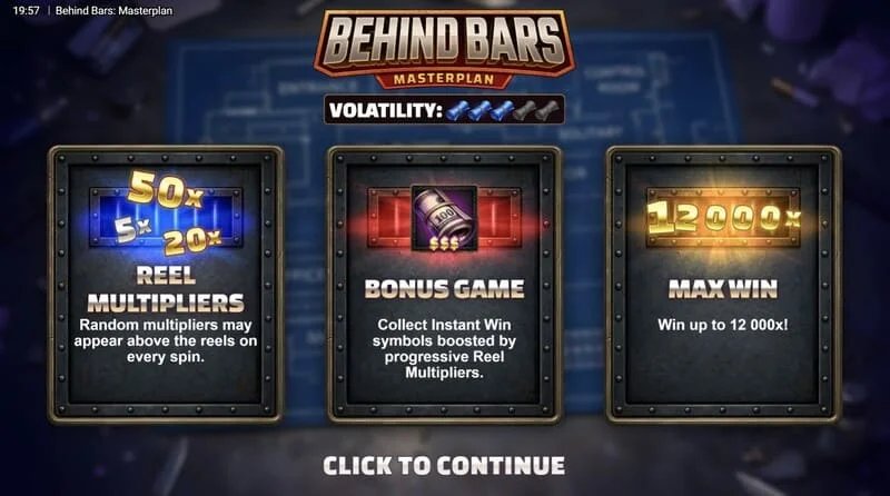 Behind Bars Masterplan - เมนูหลักที่มีตัวละครสามตัว