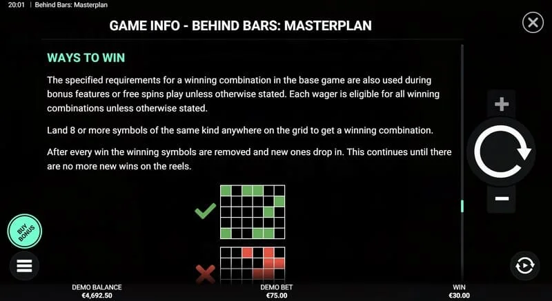 Behind Bars Masterplan - สรุปของเพย์ไลน์และชุดค่าผสมที่ชนะ